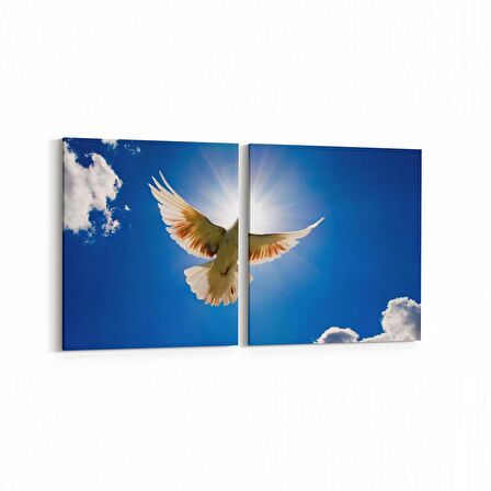 Olla 15858K2Y Gökyüzü Kuşlar Görseli Kare 2'li Yatay Kanvas Tablo (Ölçü: 105X50)