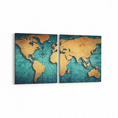 Olla 16177K2Y Harita Görseli Kare 2'li Yatay Kanvas Tablo (Ölçü: 125X60)