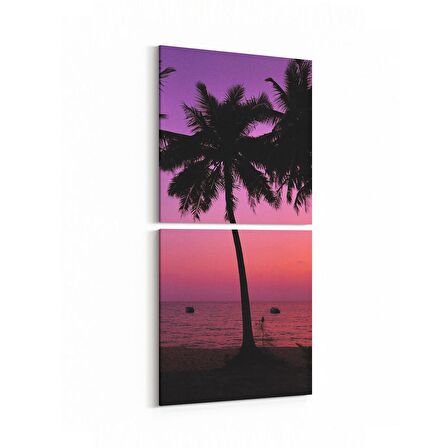 Olla 16077K2D Günbatımı Görseli Kare 2'li Dikey Kanvas Tablo (Ölçü: 30X65)