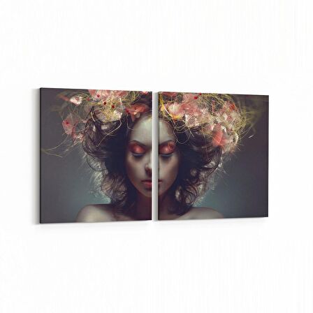 Olla 16737K2Y Model / Manken Görseli 2'li Yatay Kanvas Tablo (Ölçü: 145X70)