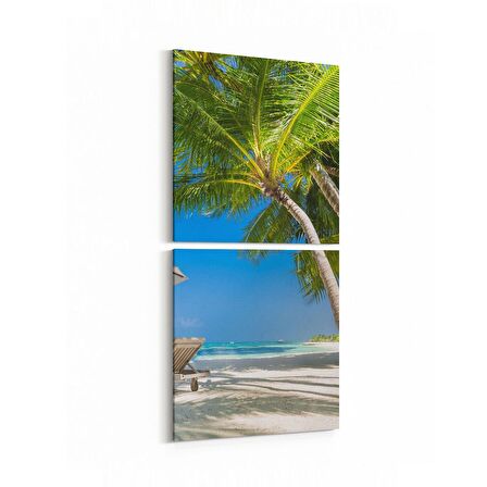 Olla 16559K2D Kumsal / Sahil Görseli Kare 2'li Dikey Kanvas Tablo (Ölçü: 30X65)