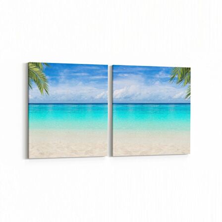 Olla 16516K2Y Kumsal / Sahil Görseli Kare 2'li Yatay Kanvas Tablo (Ölçü: 145X70)
