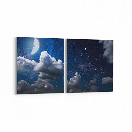 Olla 14721K2Y Gece Gökyüzü Görseli Kare 2'li Yatay Kanvas Tablo (Ölçü: 105X50)