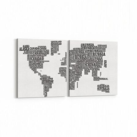 Olla 16203K2Y Harita Görseli Kare 2'li Yatay Kanvas Tablo (Ölçü: 145X70)