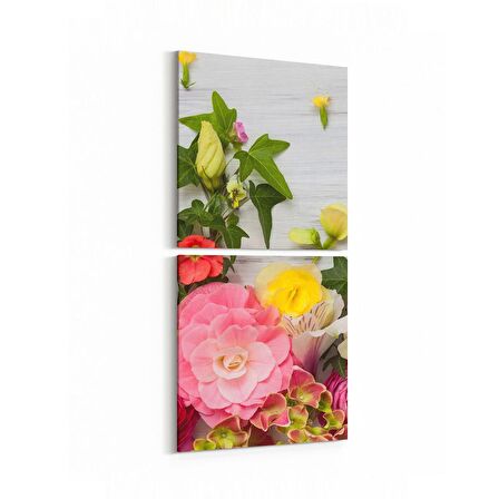 Olla 11600K2D Çiçek Görseli Kare 2'li Dikey Kanvas Tablo (Ölçü: 30X65)