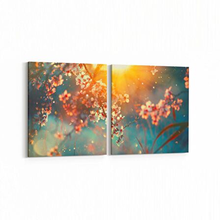 Olla 11653K2Y Orkide Çiçek Görseli 2'li Yatay Kanvas Tablo (Ölçü: 145X70)