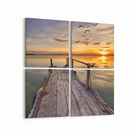 Olla 16107K4 Günbatımı Görseli Kare 4'lü Kanvas Tablo (Ölçü: 65X65)