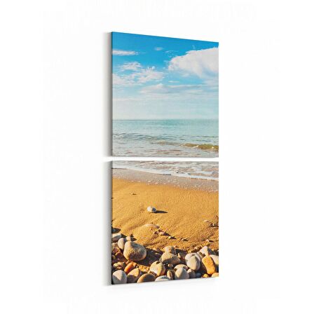 Olla 16491K2D Kumsal / Sahil Görseli Kare 2'li Dikey Kanvas Tablo (Ölçü: 30X65)