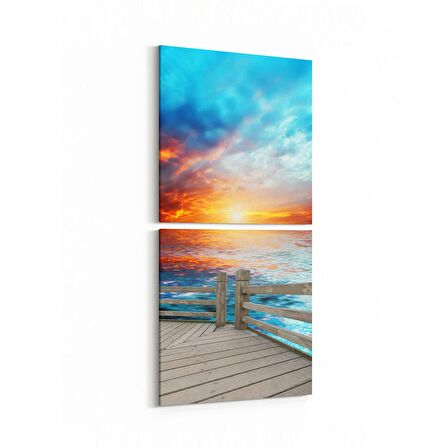 Olla 15950K2D Günbatımı Görseli Kare 2'li Dikey Kanvas Tablo (Ölçü: 30X65)