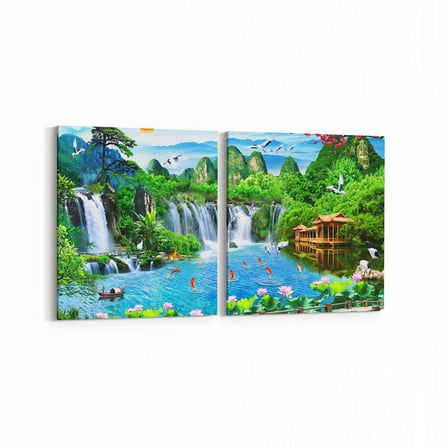 Olla 13578K2Y Doğa / Manzara Görseli Kare 2'li Yatay Kanvas Tablo (Ölçü: 125X60)