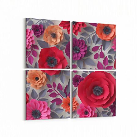 Olla 11621K4 Çiçek Görseli Kare 4'lü Kanvas Tablo (Ölçü: 105X105)