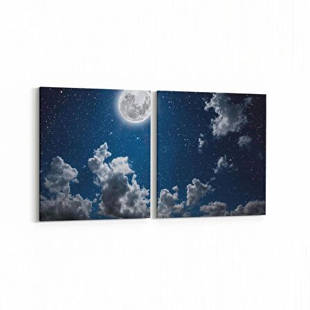 Olla 14670K2Y Gece Gökyüzü Görseli Kare 2'li Yatay Kanvas Tablo (Ölçü: 85X40)