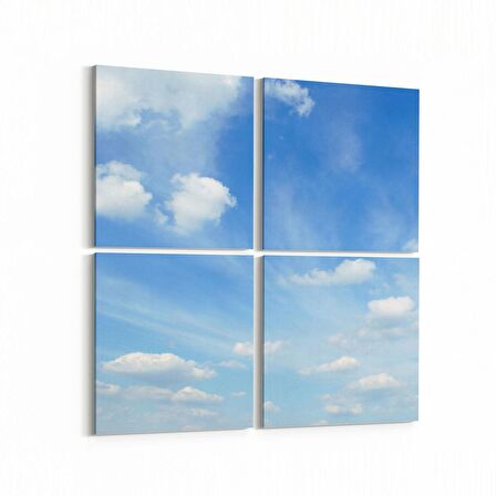 Olla 15548K4 Gökyüzü Bulut Görseli Kare 4'lü Kanvas Tablo (Ölçü: 145X145)