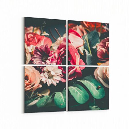 Olla 11781K4 Çiçek Görseli Kare 4'lü Kanvas Tablo (Ölçü: 125X125)