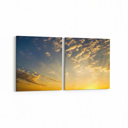 Olla 15921K2Y Günbatımı Görseli Kare 2'li Yatay Kanvas Tablo (Ölçü: 85X40)