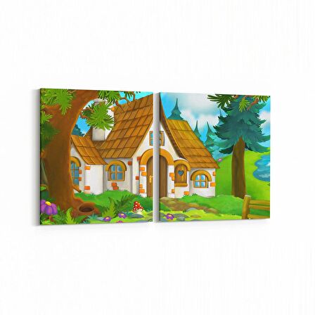 Olla 12781K2Y Çocuk Odası Görseli 2'li Yatay Kanvas Tablo (Ölçü: 125X60)