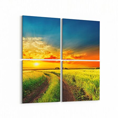 Olla 16021K4 Günbatımı Görseli Kare 4'lü Kanvas Tablo (Ölçü: 145X145)