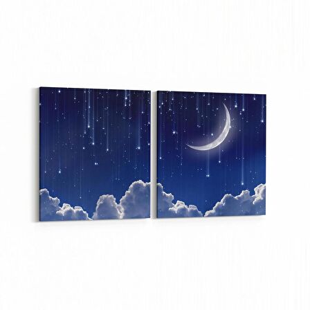Olla 14661K2Y Gece Gökyüzü Görseli Kare 2'li Yatay Kanvas Tablo (Ölçü: 125X60)