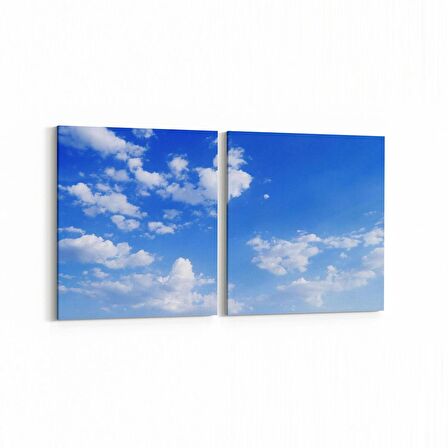 Olla 15676K2Y Gökyüzü Bulut Görseli Kare 2'li Yatay Kanvas Tablo (Ölçü: 85X40)