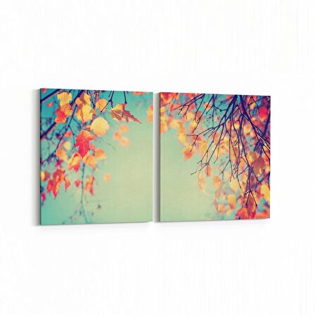 Olla 10709K2Y Ağaç Görseli Kare 2'li Yatay Kanvas Tablo (Ölçü: 65X30)
