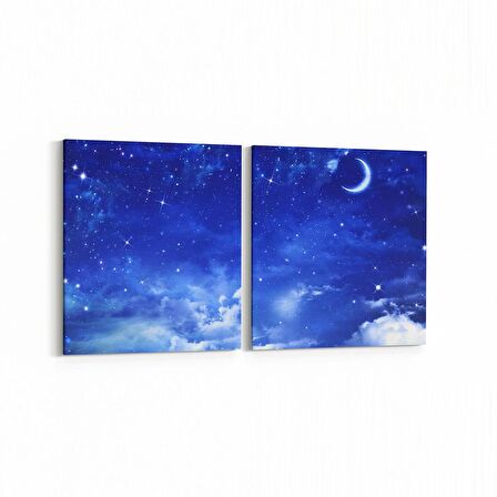 Olla 14718K2Y Gece Gökyüzü Görseli Kare 2'li Yatay Kanvas Tablo (Ölçü: 145X70)