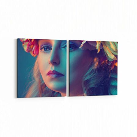 Olla 16986K2Y Model / Manken Görseli 2'li Yatay Kanvas Tablo (Ölçü: 65X30)