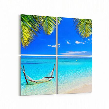 Olla 16532K4 Kumsal / Sahil Görseli Kare 4'lü Kanvas Tablo (Ölçü: 65X65)