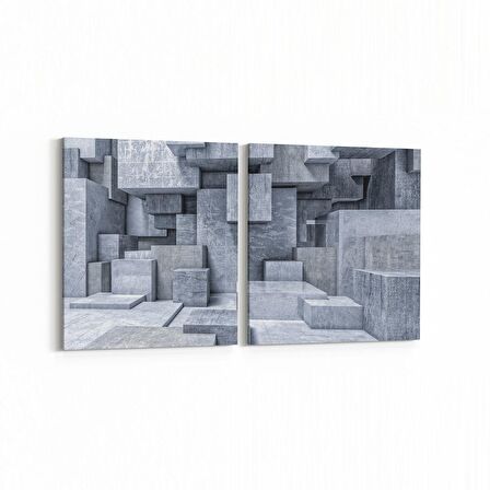 Olla 10015K2Y Abstract 3 Boyut Görsel Kare 2'li Yatay Kanvas Tablo (Ölçü: 65X30)