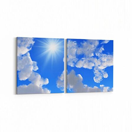 Olla 15543K2Y Gökyüzü Bulut Görseli Kare 2'li Yatay Kanvas Tablo (Ölçü: 65X30)