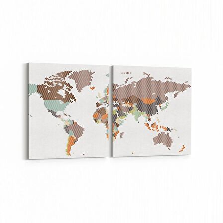 Olla 16228K2Y Harita Görseli Kare 2'li Yatay Kanvas Tablo (Ölçü: 85X40)