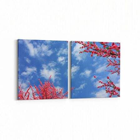 Olla 10940K2Y Ağaç Görseli Kare 2'li Yatay Kanvas Tablo (Ölçü: 65X30)