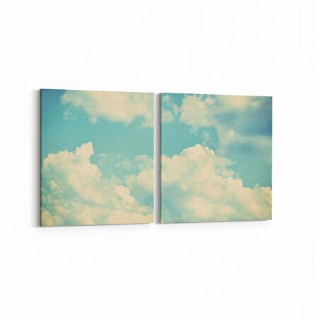 Olla 15525K2Y Gökyüzü Bulut Görseli Kare 2'li Yatay Kanvas Tablo (Ölçü: 145X70)