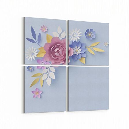 Olla 11623K4 Çiçek Görseli Kare 4'lü Kanvas Tablo (Ölçü: 125X125)