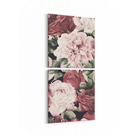Olla 11624K2D Çiçek Görseli Kare 2'li Dikey Kanvas Tablo (Ölçü: 30X65)