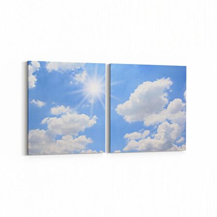 Olla 15728K2Y Gökyüzü Bulut Görseli Kare 2'li Yatay Kanvas Tablo (Ölçü: 145X70)