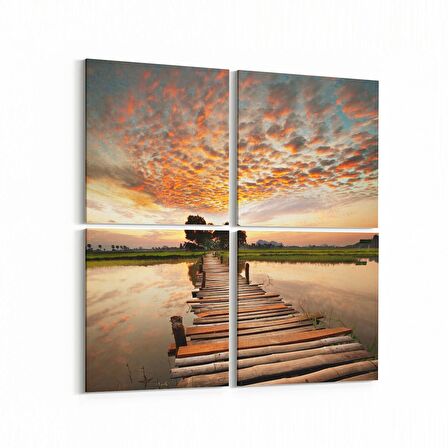 Olla 16092K4 Günbatımı Görseli Kare 4'lü Kanvas Tablo (Ölçü: 145X145)