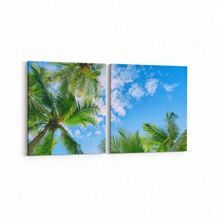 Olla 11540K2Y Palmiye Ağacı Görseli Kare 2'li Yatay Kanvas Tablo (Ölçü: 145X70)