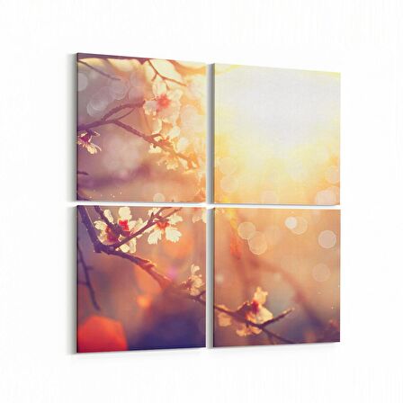 Olla 10737K4 Ağaç Görseli Kare 4'lü Kanvas Tablo (Ölçü: 65X65)