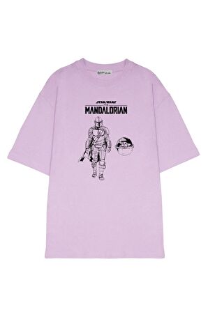 Unisex Oversize T-shirt The Mandalorian Grogu And Mando Line Art