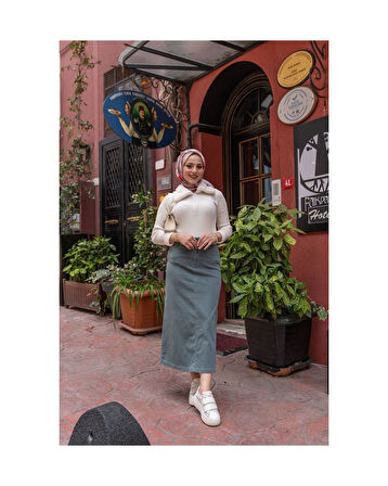 Ara Boy Likralı Gabardin Etek  Antik Mavi Miray