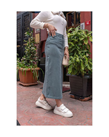 Ara Boy Likralı Gabardin Etek  Antik Mavi Miray