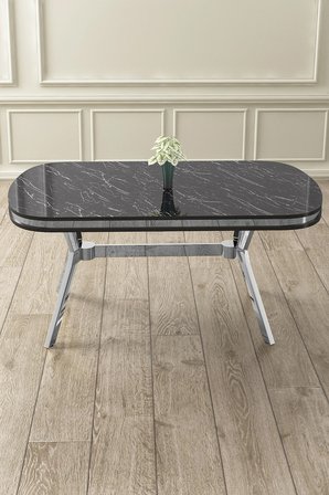 Olya Serisi 90x168 Lak Panel Sonata Masa Takımı Krom Ayaklı 6 Krem Sandalye