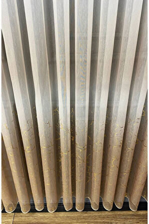 Olympos Vizon Bej Gold Varaklı Renk Yeni Moda 2Kat Pileli Tül Perde