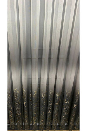 Olympos Gri Antrasit Altın Gold Varaklı Renk Yeni Moda 2Kat Pileli Tül Perde