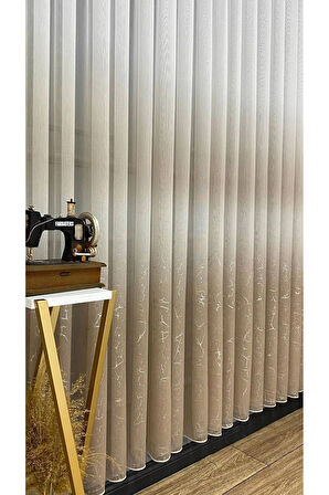 Olympos Vizon Bej Gri Gümüş Varaklı Renk Yeni Moda 3Kat Pileli Tül Perde