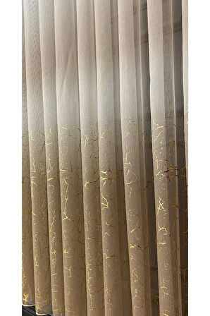 Olympos Vizon Bej Gold Varaklı Renk Yeni Moda 3Kat Pileli Tül Perde