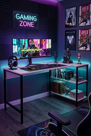 Alexis Oyuncu Masası 178x90 Cm, Beyaz Renk Oyuncu Masası, Çift Yön Kullanıma Uygun, Bilgisayar Masası, Gamer Masası, Gaming Masa, L Masa, Çalışma Masası