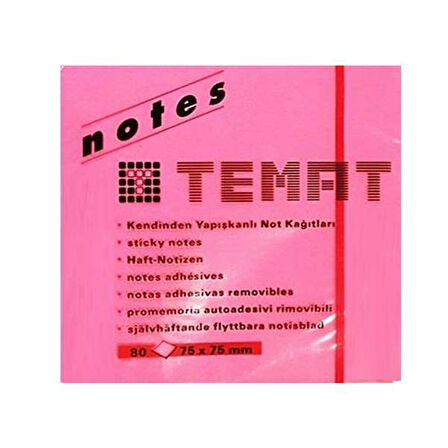 Temat Yapışkanlı Not Kağıdı 75x75 Fosforlu Pembe
