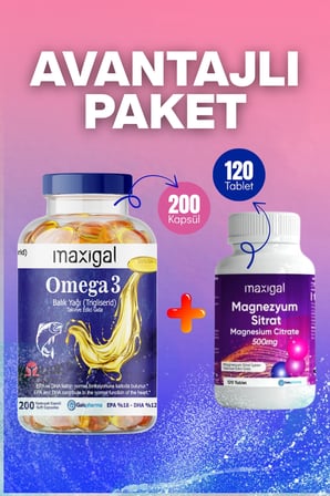 Omega 3 Balık Yağı (200 Kapsül) + Magnezyum Sitrat 120 Tablet Avantajlı Paket