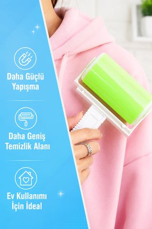 Yıkanabilir Tüy Toplayıcı Rulo Silikon Yapışkanlı Koltuk Halı Kıyafet Toz Kıl Temizleyici